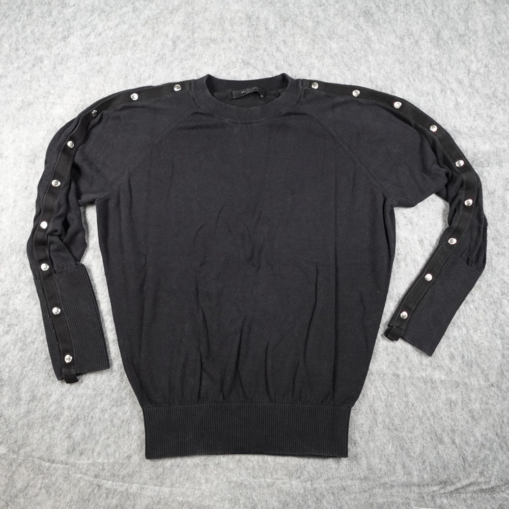 AllSaints Sweater Women Medium Black Suzie Jumper Snap Sleeve Edgy Grunge
